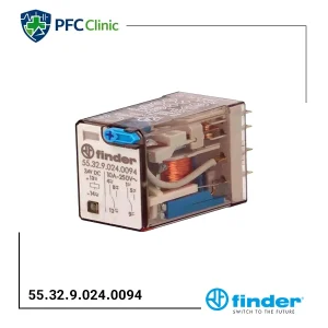 رله دو کنتاکت 8 پایه فیندر Finder 55.32.9.024.0094 | رله 24V DC سری 55