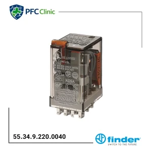 رله چهار کنتاکت فیندر Finder 55.34.9.220.0040 | رله 14 پایه 7 آمپر بوبین 220VDC سری 55